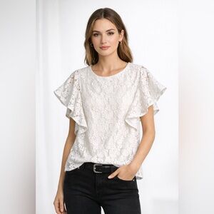 The Kooples white floral lace flutter sleeve top size XS